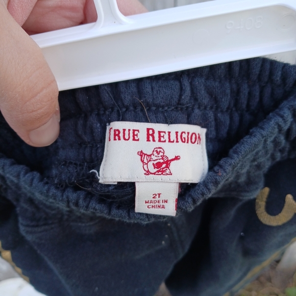 True Religion Black Joggers 2T Pockets Toddlers Logo Pull On Gold Stripe - Picture 4 of 5